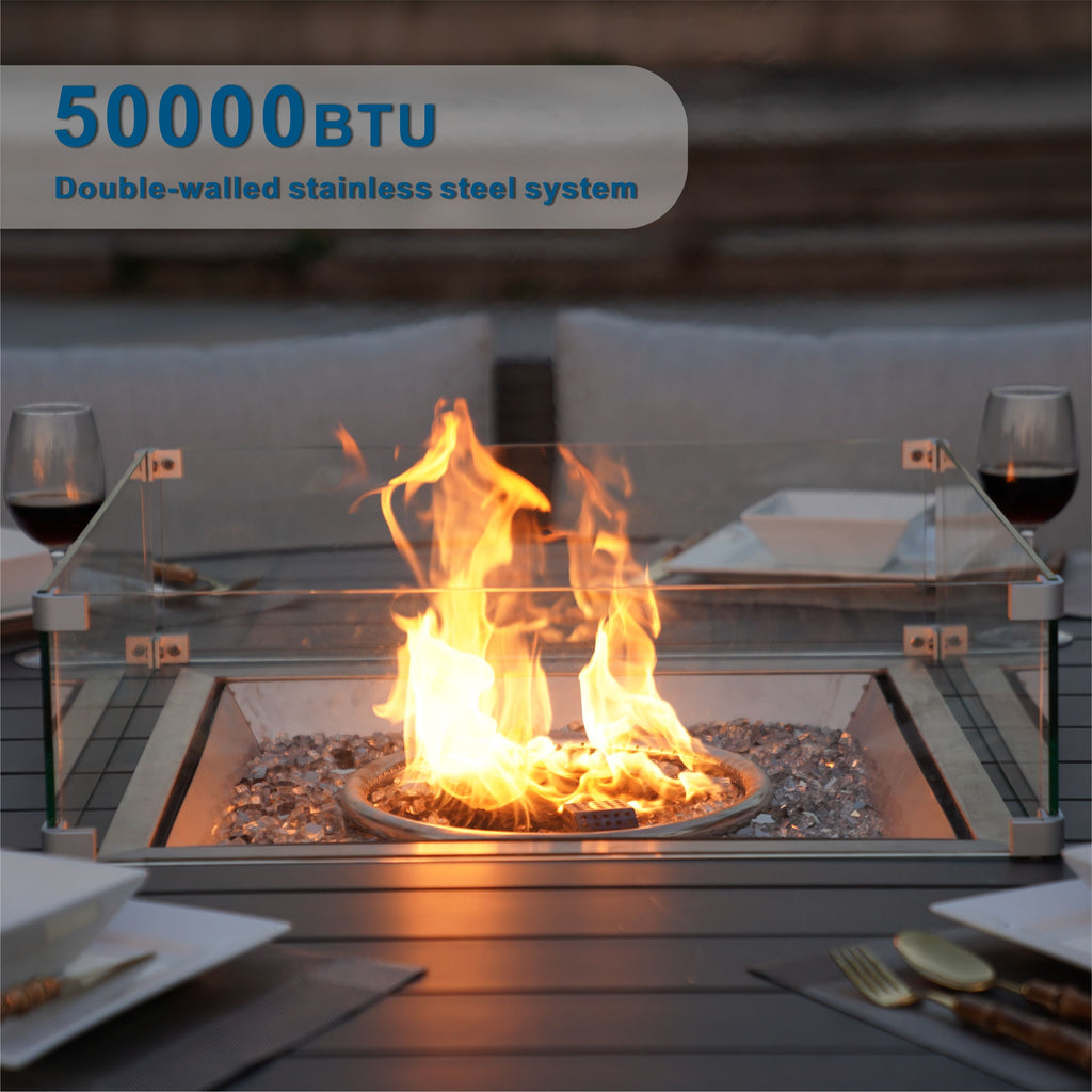 Direct Wicker Outdoor 9 Piece Patio Wicker Gas Fire Pit Set Round Table With Arm Chairs by Direct Wicker