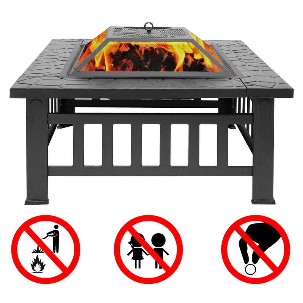 Portable Courtyard Metal Fire Pit with Accessories Black