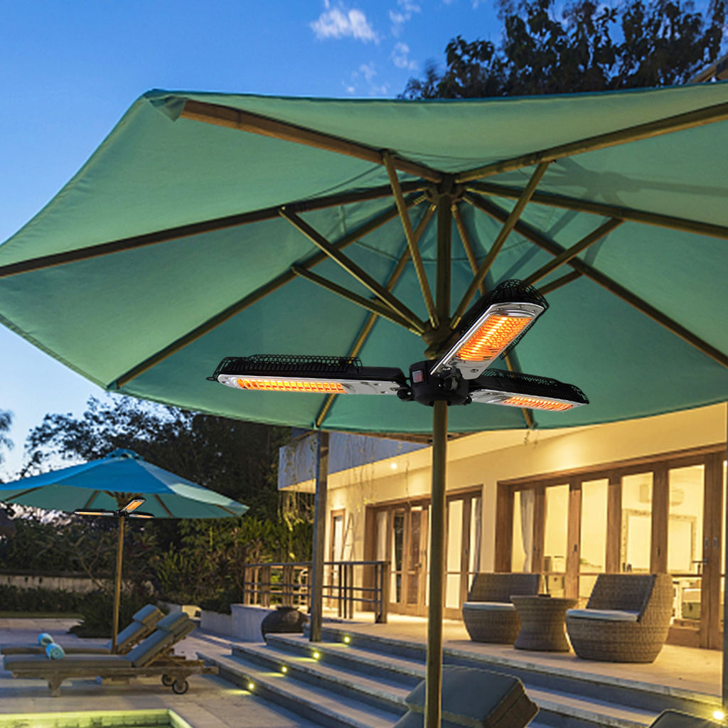 1500W Foldable Electric Patio Heater Umbrella with 3 Heating Panels for Pergola Outdoor or Gazabo Parasol