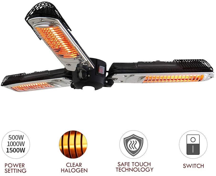 1500W Foldable Electric Patio Heater Umbrella with 3 Heating Panels for Pergola Outdoor or Gazabo Parasol