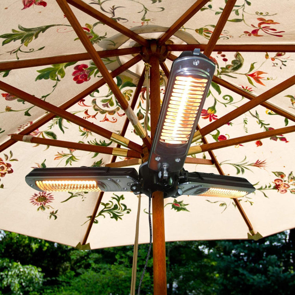 1500W Foldable Electric Patio Heater Umbrella with 3 Heating Panels for Pergola Outdoor or Gazabo Parasol
