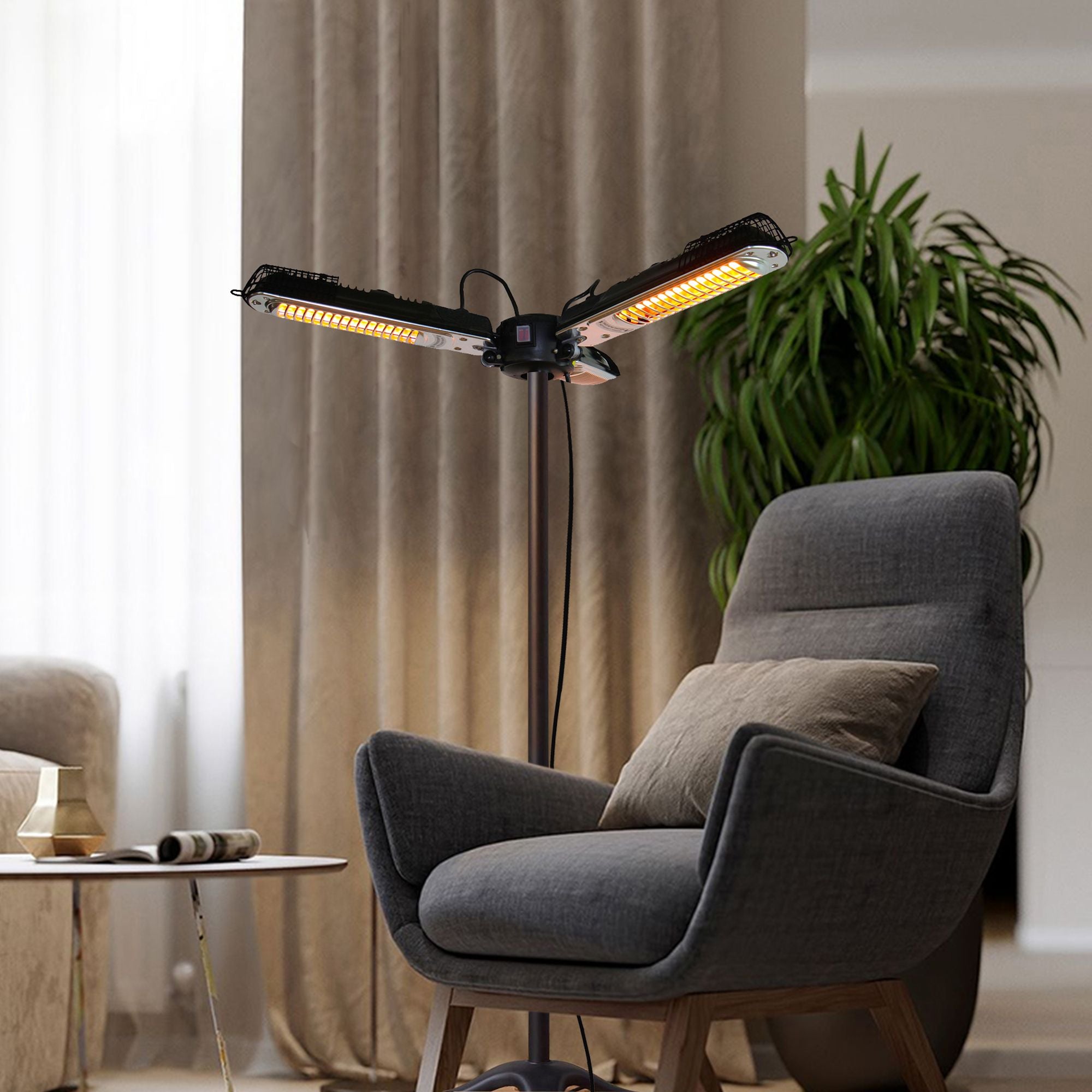 1500W Foldable Electric Patio Heater Umbrella with 3 Heating Panels for Pergola Outdoor or Gazabo Parasol