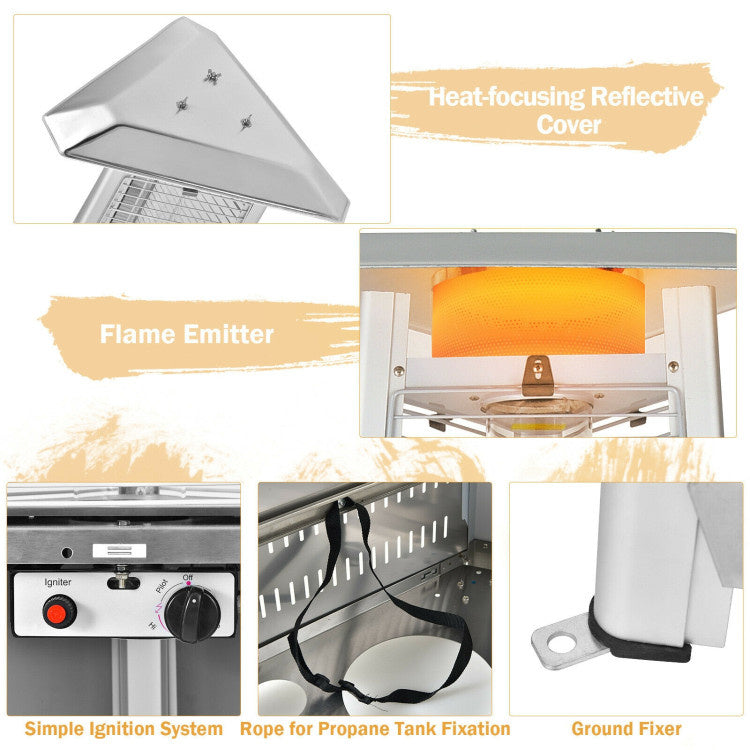 42 000 BTU Stainless Steel Pyramid Patio Heater With Wheels