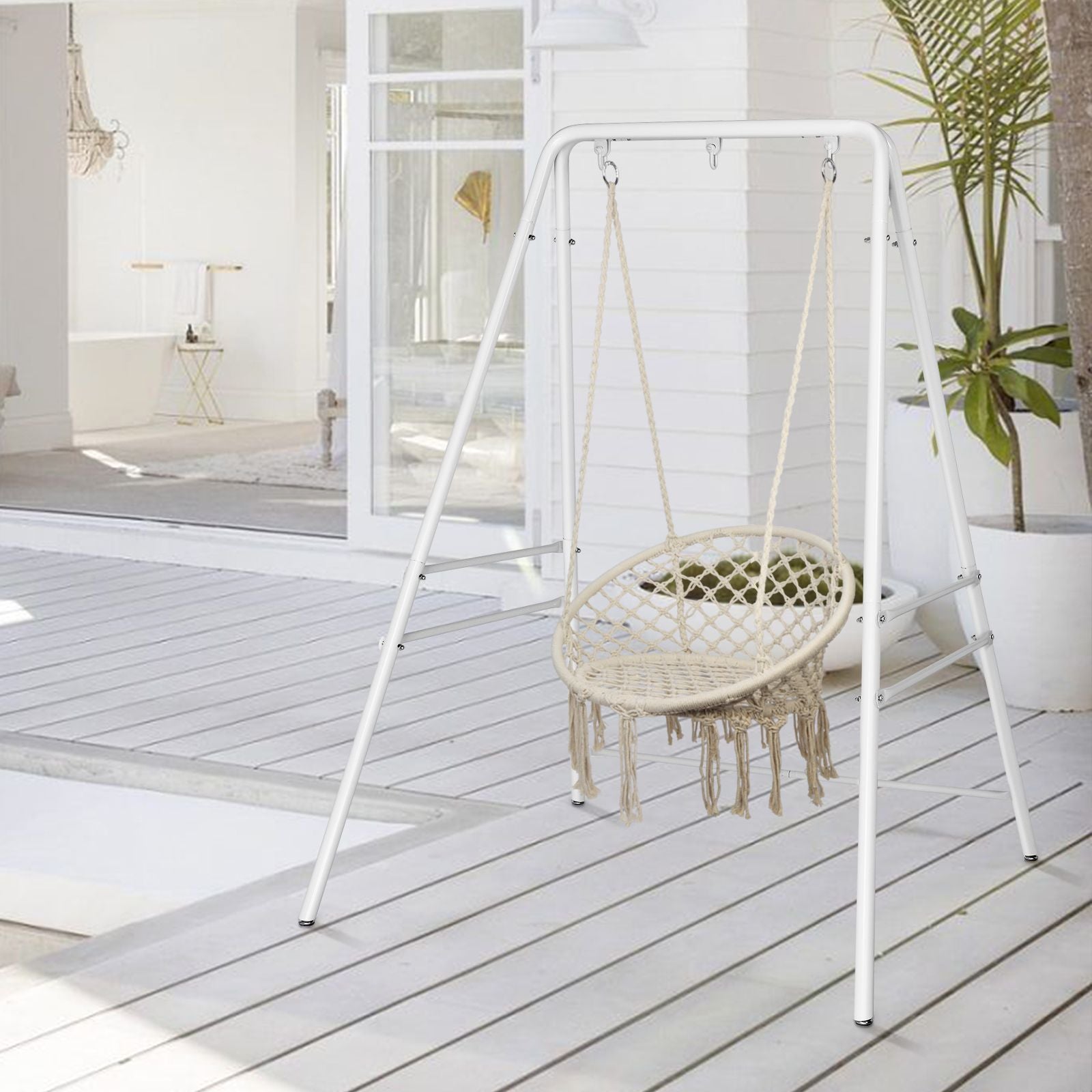 133*137*180cm Wrought Iron Four-Legged Standing 200kg Three Rings Hanging Chair Frame White
