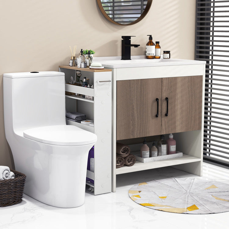 Narrow Mobile Serving Cart with Open Shelves for Kitchen Bathroom Living Room
