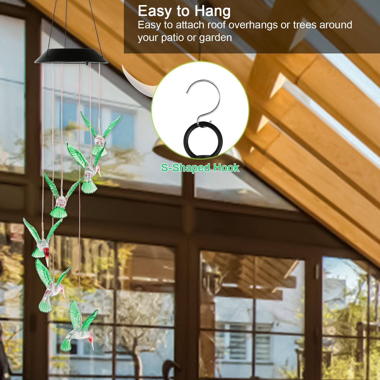 1Pc/2Pcs Options -- LED Solar Hummingbird Wind Chime Solar String Lights 6 LEDs Color-Changing IP65 Waterproof Decorative Lamp