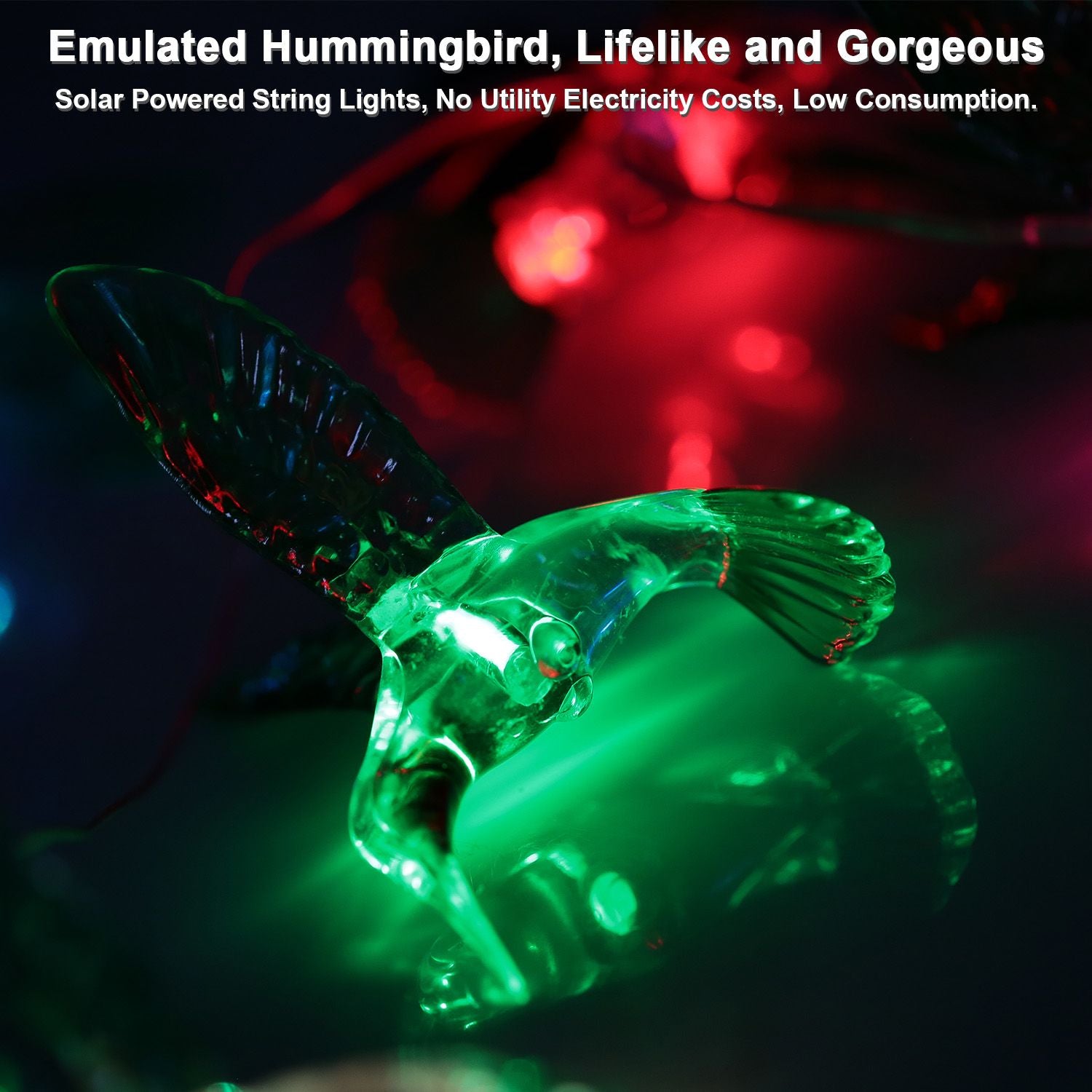1Pc/2Pcs Options -- LED Solar Hummingbird Wind Chime Solar String Lights 6 LEDs Color-Changing IP65 Waterproof Decorative Lamp