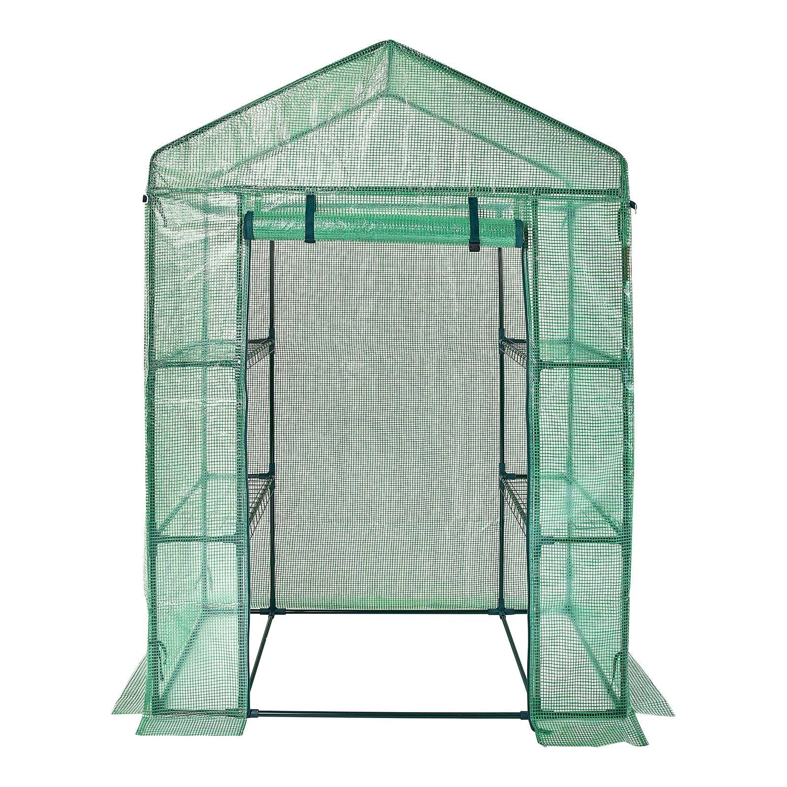 Walk-in Green House, 4.6 x 2.4 x 6.7 ft, Greenhouse with Shelves, High Strength PE Cover with Doors, Windows and Steel Frame, Set Up in Minutes, for Planting and Storage