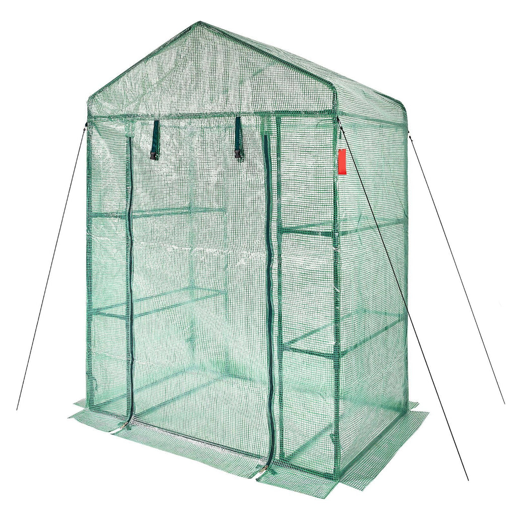 Walk-in Green House, 4.6 x 2.4 x 6.7 ft, Greenhouse with Shelves, High Strength PE Cover with Doors, Windows and Steel Frame, Set Up in Minutes, for Planting and Storage