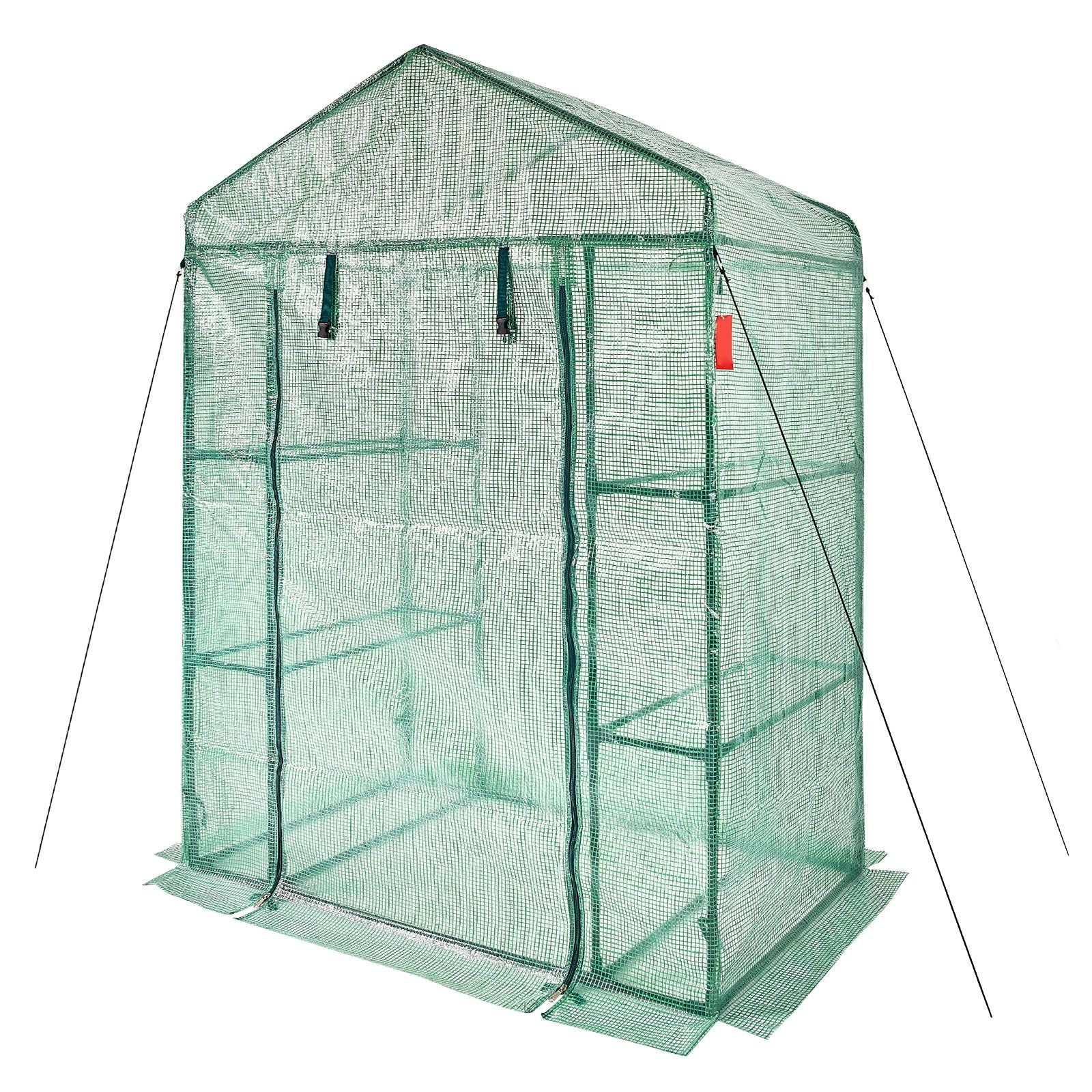 Walk-in Green House, 4.6 x 2.4 x 6.7 ft, Greenhouse with Shelves, High Strength PE Cover with Doors, Windows and Steel Frame, Set Up in Minutes, for Planting and Storage