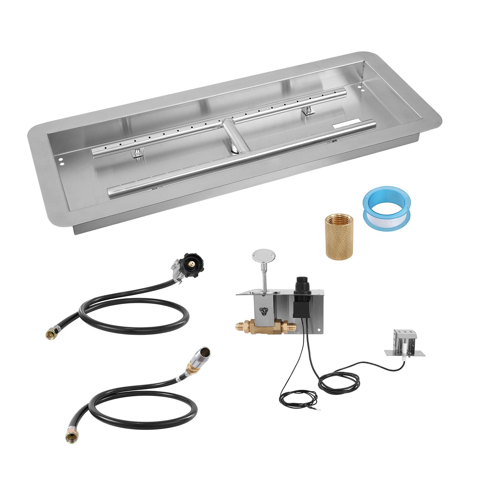 36 x 12 inch Drop-in Fire Pit Pan, Rectangular Stainless Steel Fire Pit Burner Kit, Natural & Propane Gas Fire Pan 150,000 BTU with H-Burner for Indoor or Outdoor Use