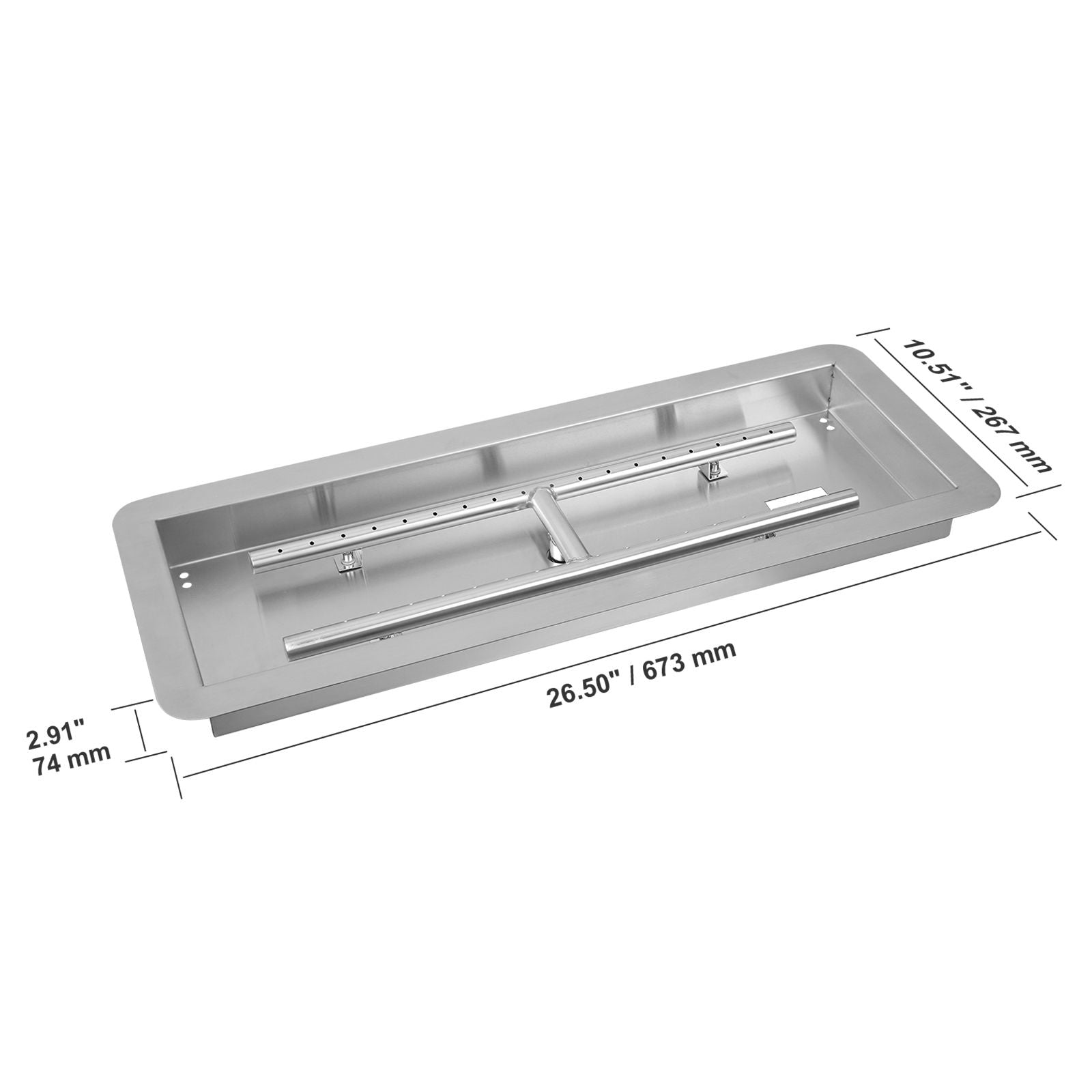 24 x 8 inch Drop-in Fire Pit Pan, Rectangular Stainless Steel Fire Pit Burner Kit, Propane Gas Fire Pan 120,000 BTU with H-Burner for Indoor or Outdoor Use
