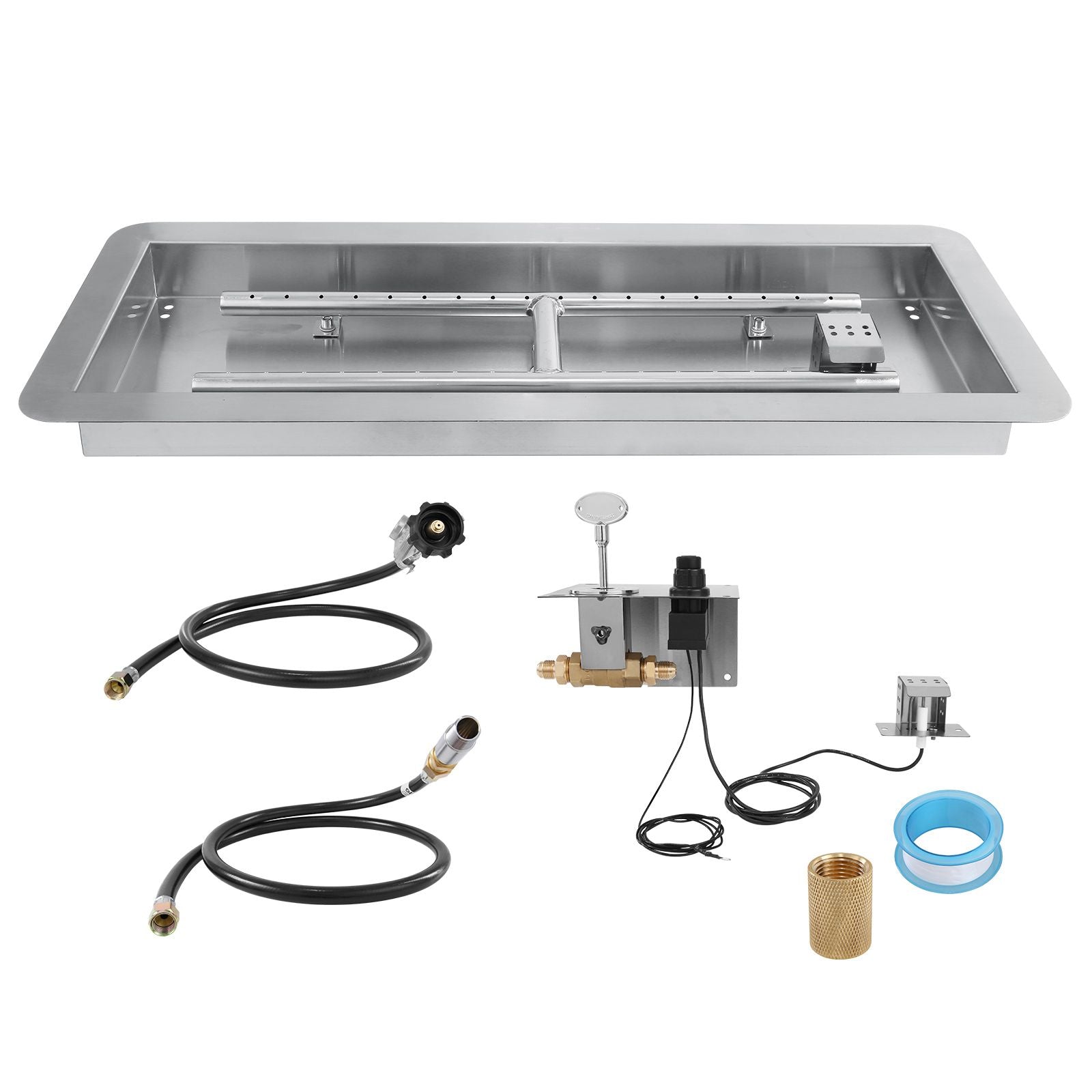 24 x 8 inch Drop-in Fire Pit Pan, Rectangular Stainless Steel Fire Pit Burner Kit, Propane Gas Fire Pan 120,000 BTU with H-Burner for Indoor or Outdoor Use