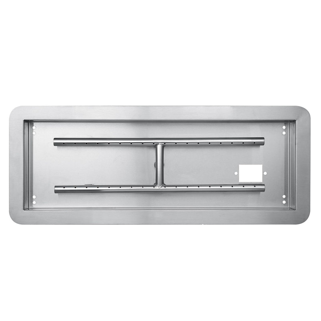 24 x 8 inch Drop-in Fire Pit Pan, Rectangular Stainless Steel Fire Pit Burner Kit, Propane Gas Fire Pan 120,000 BTU with H-Burner for Indoor or Outdoor Use
