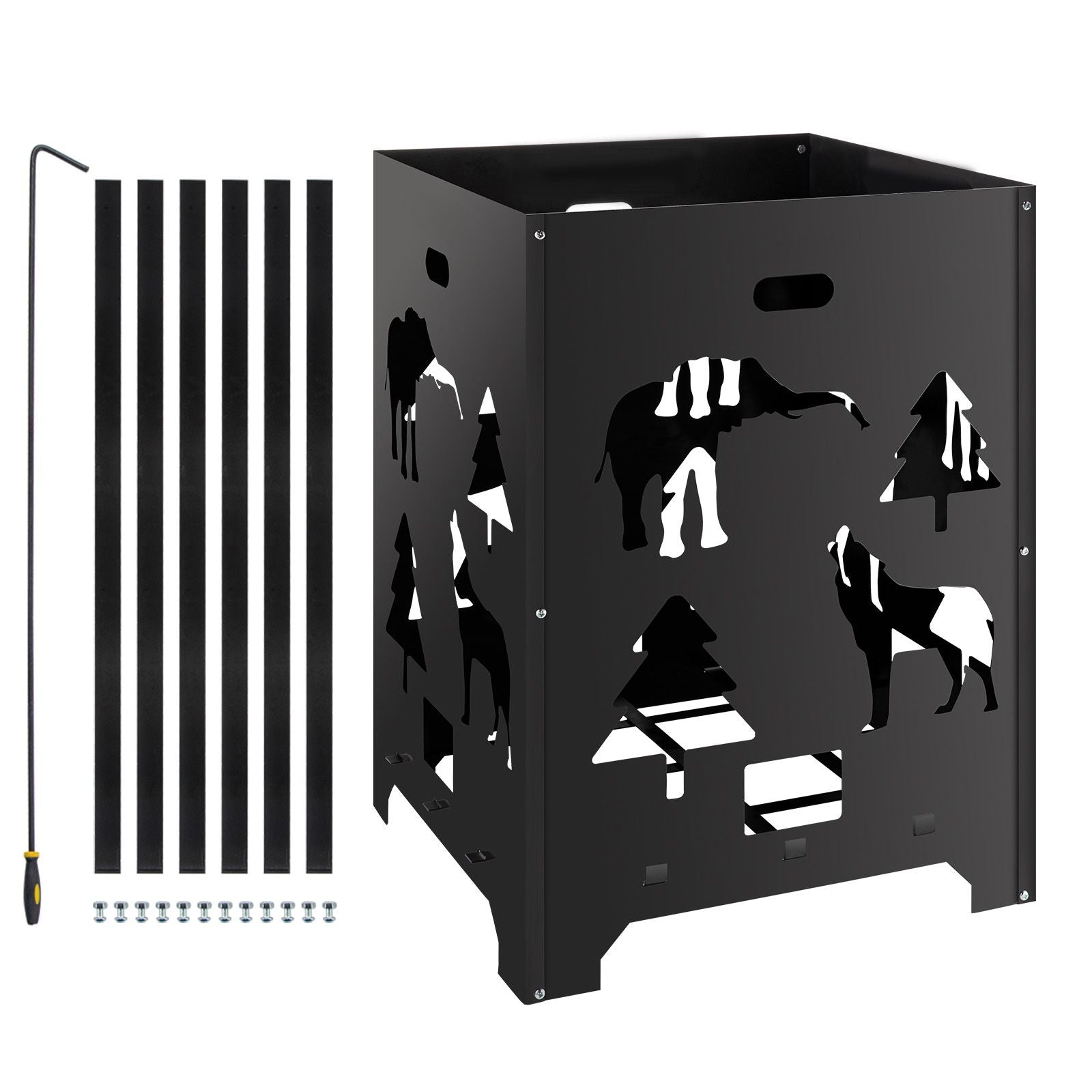 Burn Barrel, 21x21x27 inch Burn Cage, Carbon Steel Cage Incinerator, Incinerator Barrel with Lid and Handle for Outdoors