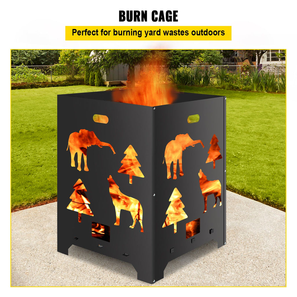 Burn Barrel, 21x21x27 inch Burn Cage, Carbon Steel Cage Incinerator, Incinerator Barrel with Lid and Handle for Outdoors