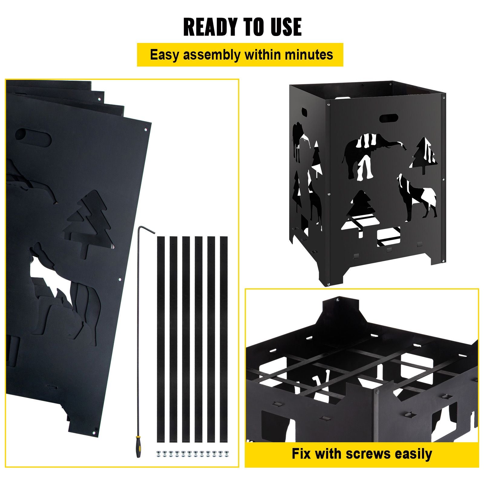 Burn Barrel, 21x21x27 inch Burn Cage, Carbon Steel Cage Incinerator, Incinerator Barrel with Lid and Handle for Outdoors