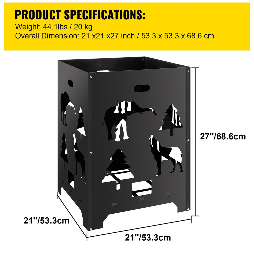 Burn Barrel, 21x21x27 inch Burn Cage, Carbon Steel Cage Incinerator, Incinerator Barrel with Lid and Handle for Outdoors