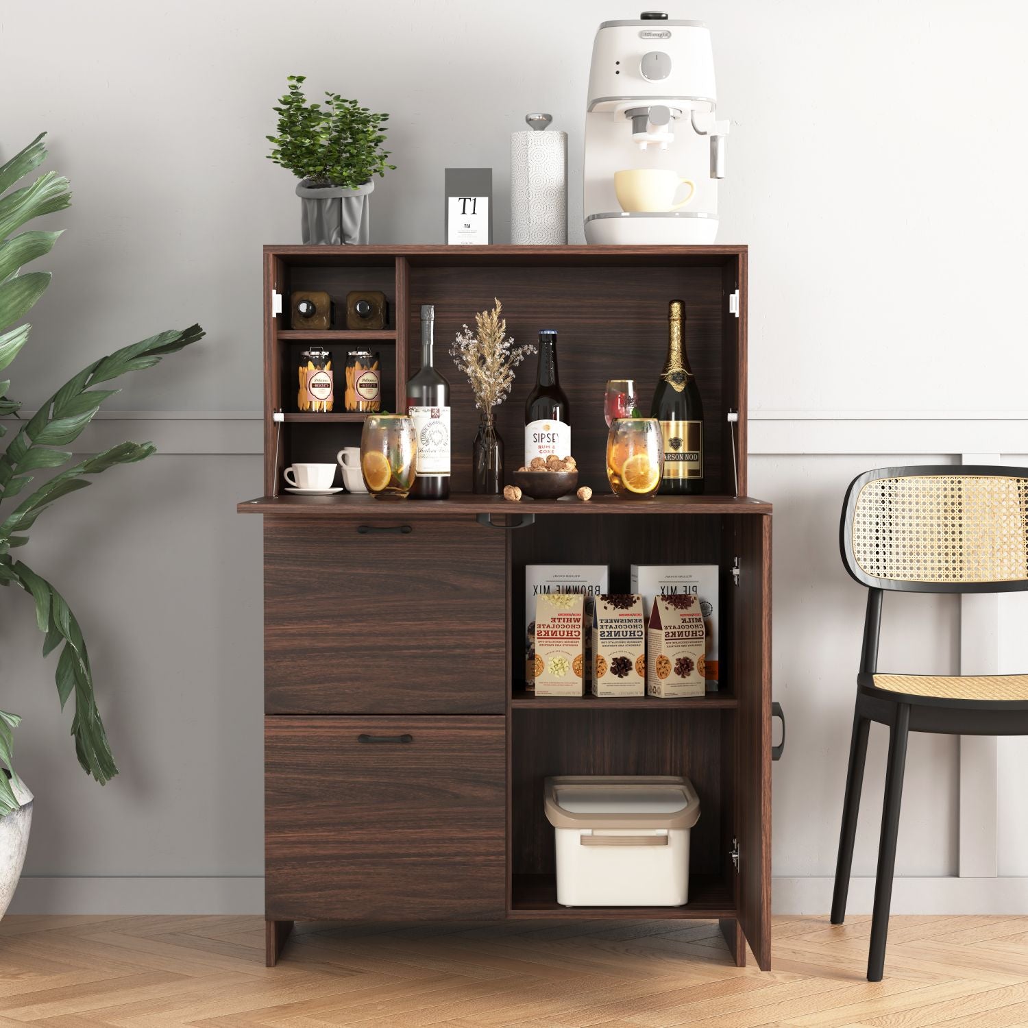Desk Cabinet, with Storage Drawer & Shelves, Fold-up Desktop, Ideal for Home, Office, Kitchen storage organizer, Dormitory, Small Spaces W31.49"xD13.78"xH47.2"