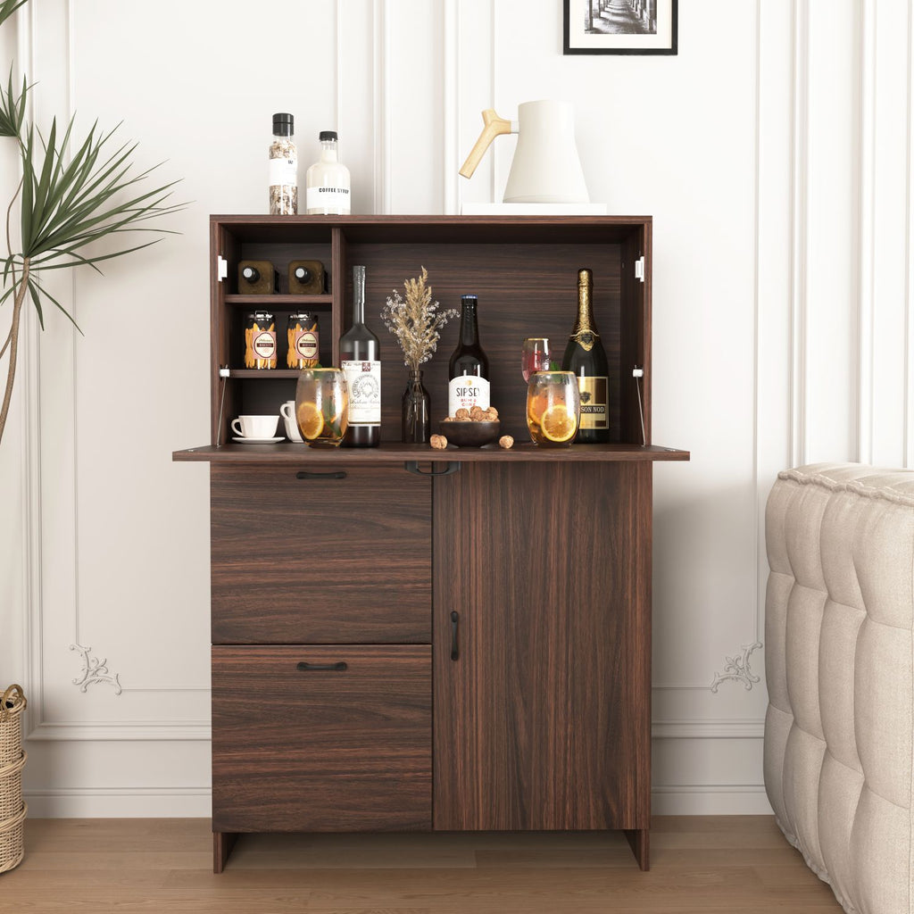 Desk Cabinet, with Storage Drawer & Shelves, Fold-up Desktop, Ideal for Home, Office, Kitchen storage organizer, Dormitory, Small Spaces W31.49"xD13.78"xH47.2"