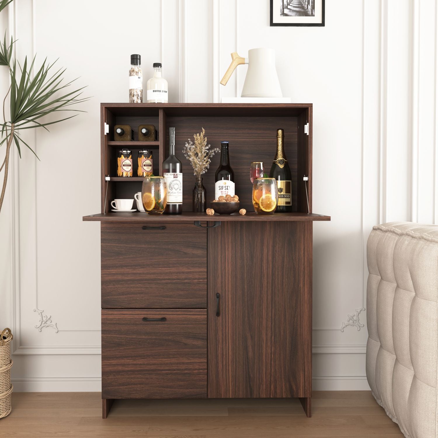 Desk Cabinet, with Storage Drawer & Shelves, Fold-up Desktop, Ideal for Home, Office, Kitchen storage organizer, Dormitory, Small Spaces W31.49"xD13.78"xH47.2"