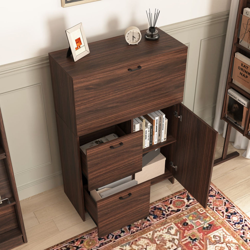 Desk Cabinet, with Storage Drawer & Shelves, Fold-up Desktop, Ideal for Home, Office, Kitchen storage organizer, Dormitory, Small Spaces W31.49"xD13.78"xH47.2"
