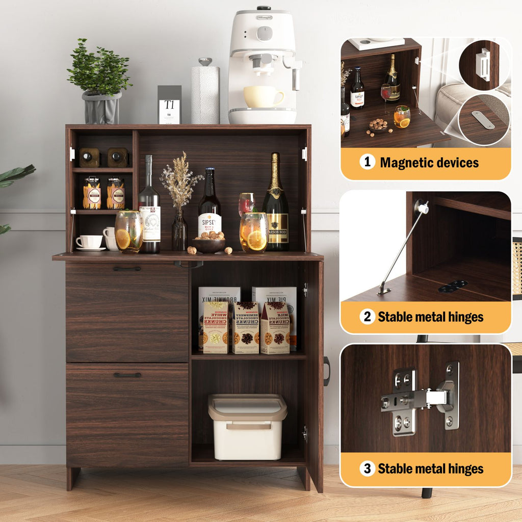 Desk Cabinet, with Storage Drawer & Shelves, Fold-up Desktop, Ideal for Home, Office, Kitchen storage organizer, Dormitory, Small Spaces W31.49"xD13.78"xH47.2"