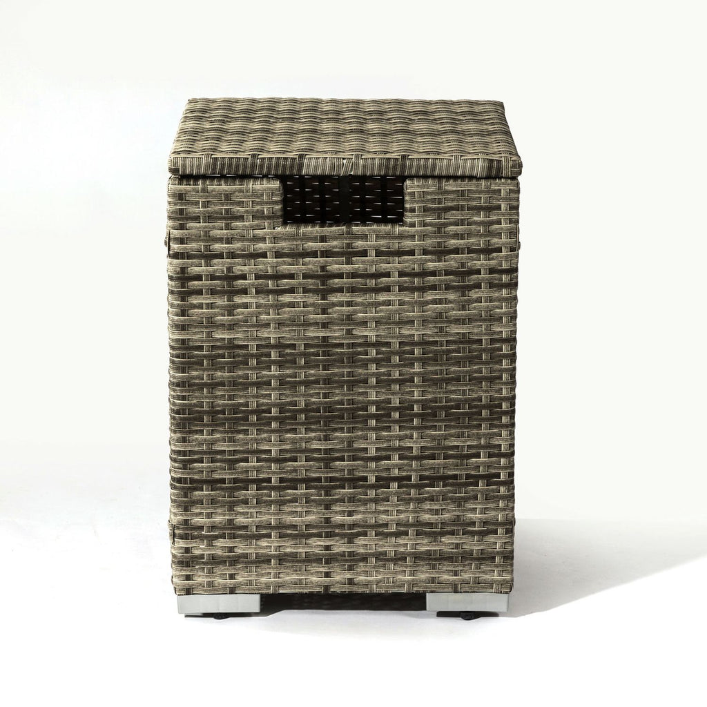 32" Propane Gas Fire Pit Table with Propane Tank Cover 2-Pieces, 50000 BTU Rectangular Steel Fire Pit with Beautiful Wicker Base for Outside Garden-Beige