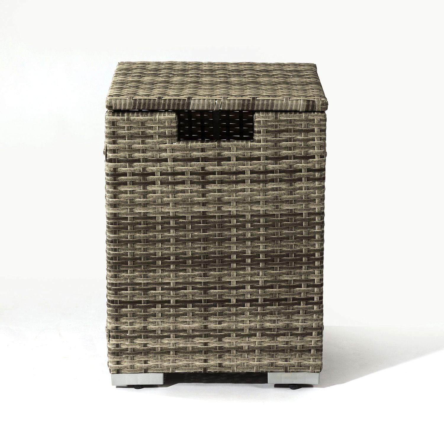 32" Propane Gas Fire Pit Table with Propane Tank Cover 2-Pieces, 50000 BTU Rectangular Steel Fire Pit with Beautiful Wicker Base for Outside Garden-Beige