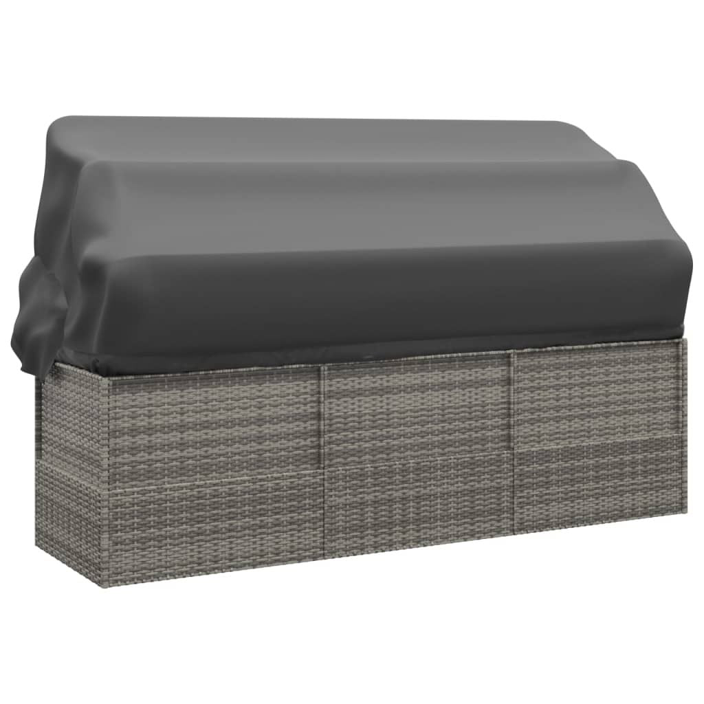 Patio Lounge Bed with Roof and Cushions Gray Poly Rattan