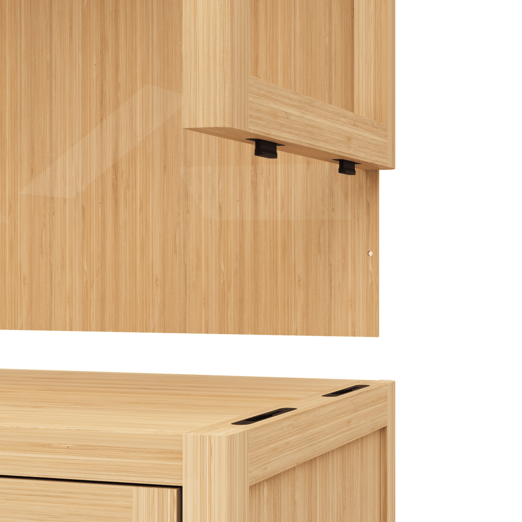 Storage Tall Slim Cabinet with Shutter Door and 3 Tier Shelves, Freestanding Linen Tower Cabinet for Living Room, Kitchen, Bathroom Organizer, Natural Bamboo