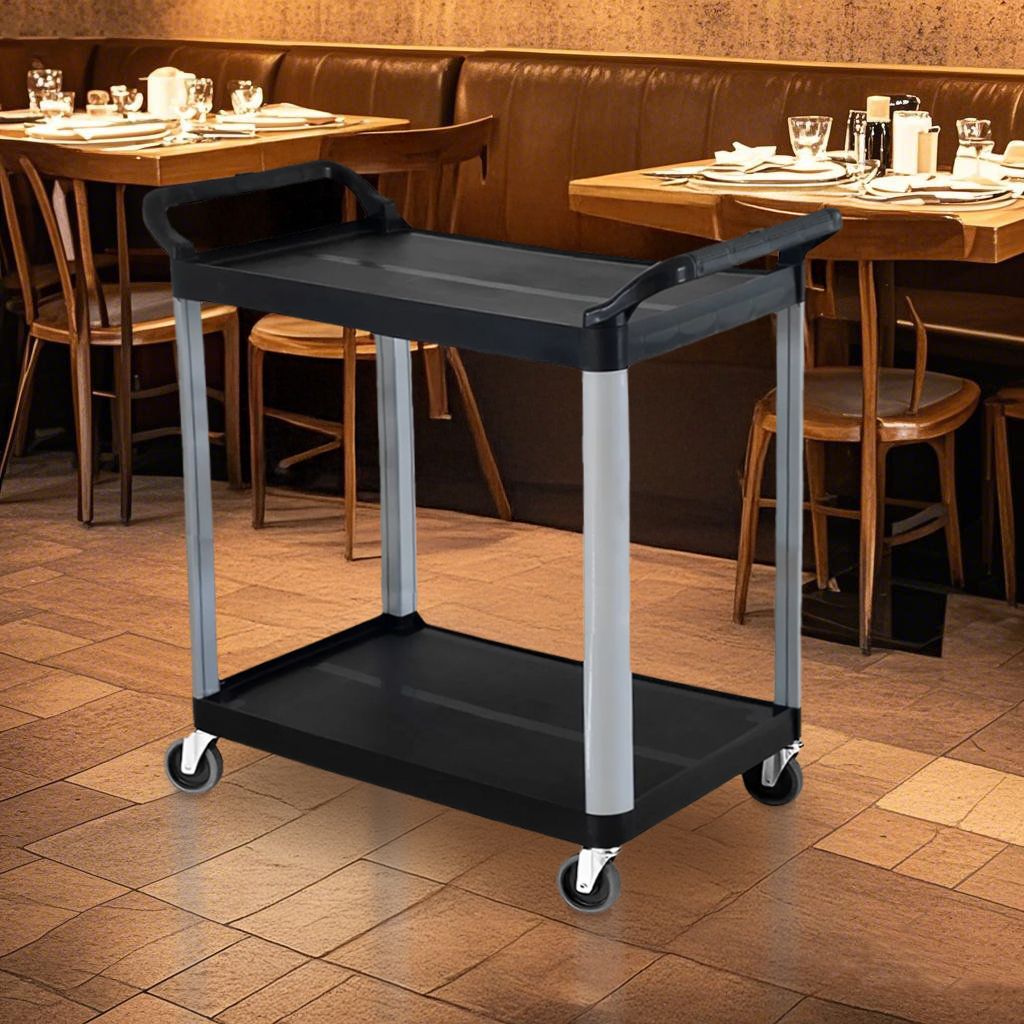 2-Tier Tall Kitchen Utility Cart with Wheels – Black Portable Kitchen Trolley for Dining, Storage, and Serving, Durable Space-Saving Organizer