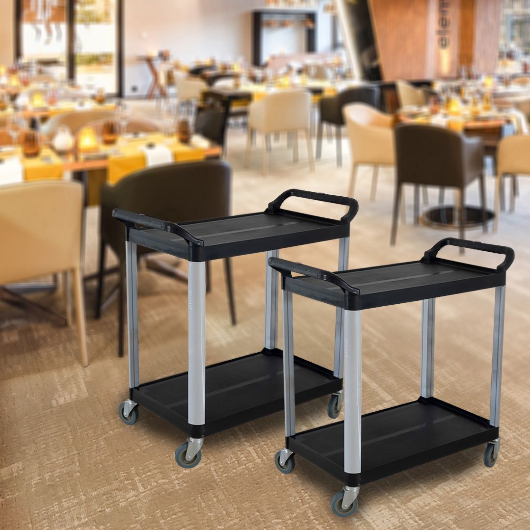 2-Tier Tall Kitchen Utility Cart with Wheels – Black Portable Kitchen Trolley for Dining, Storage, and Serving, Durable Space-Saving Organizer