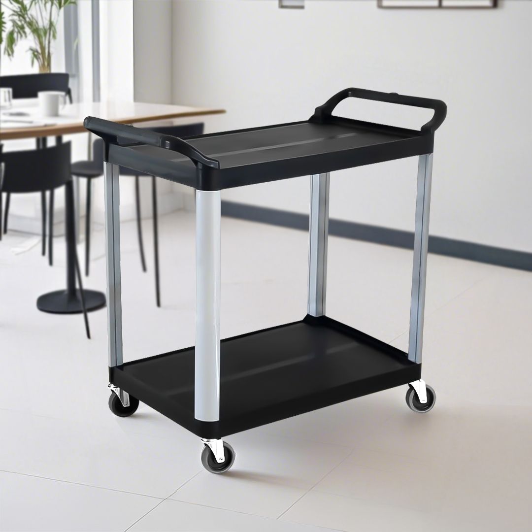 2-Tier Tall Kitchen Utility Cart with Wheels – Black Portable Kitchen Trolley for Dining, Storage, and Serving, Durable Space-Saving Organizer