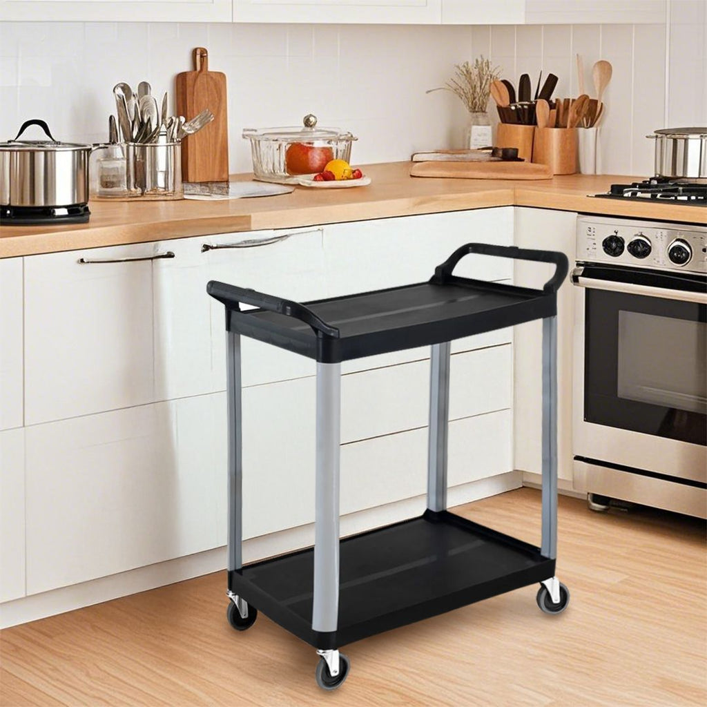 2-Tier Tall Kitchen Utility Cart with Wheels – Black Portable Kitchen Trolley for Dining, Storage, and Serving, Durable Space-Saving Organizer