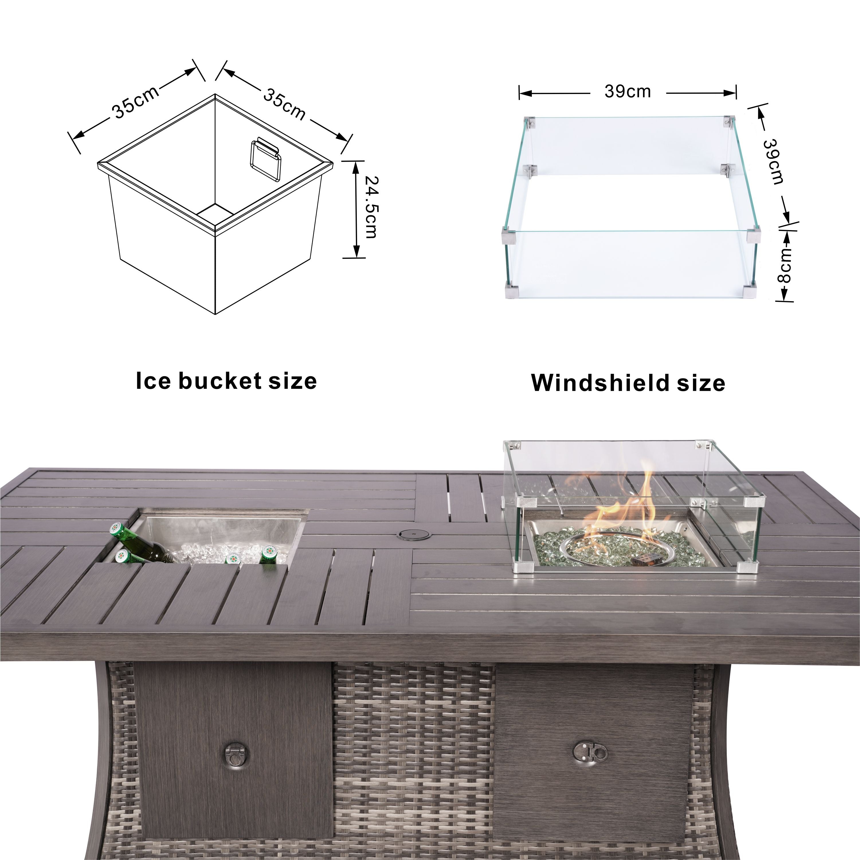 Direct Wicker Outdoor Patio Furniture Set with Rectangular Fire Pit Table in Elegant Brown or Chic Gray