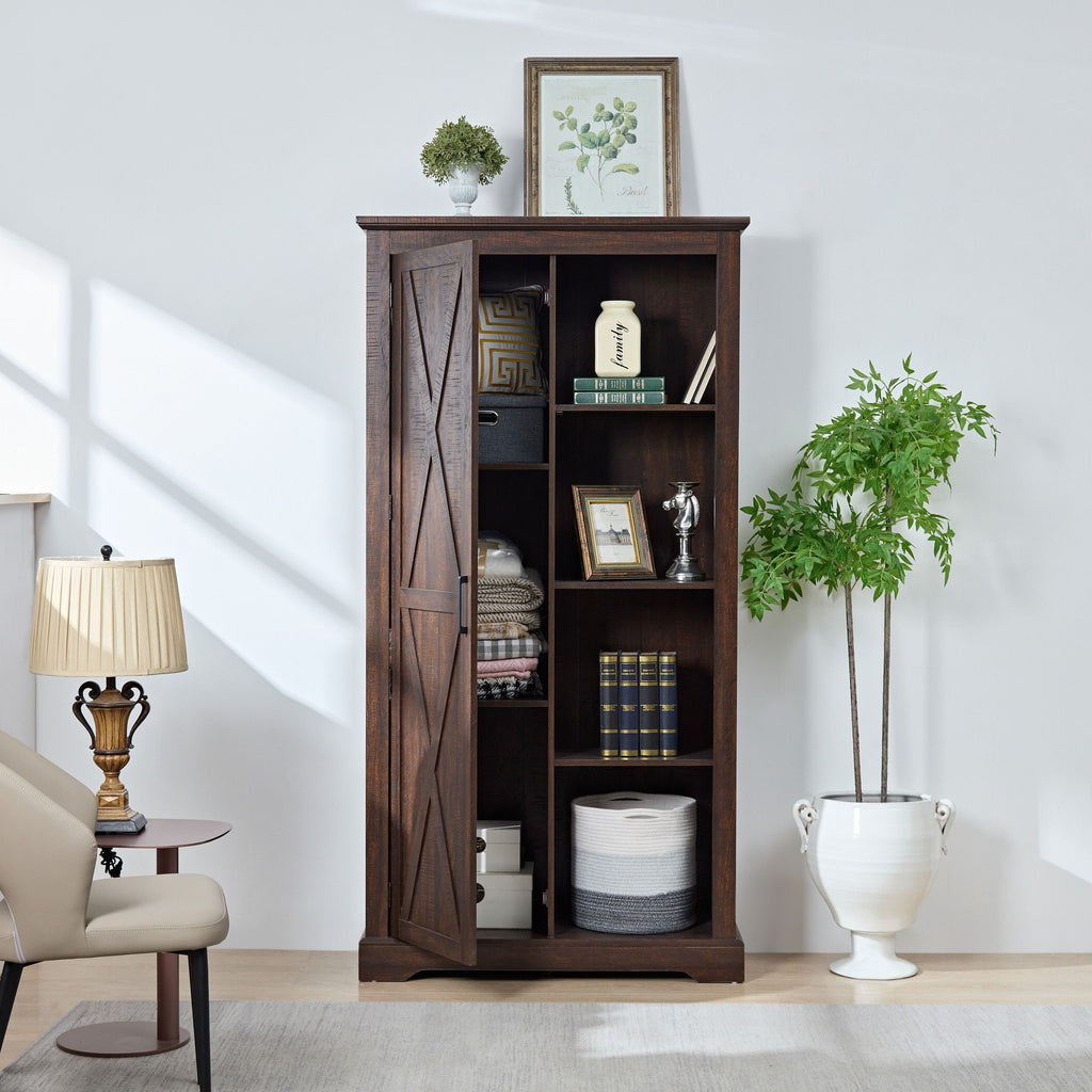 Tall Storage Cabinet Barn Door Storage Country Wood Rustic Farmhouse Pantry Cupboard Barn Door Kitchen Organizer Furniture Home Drawer Shelves