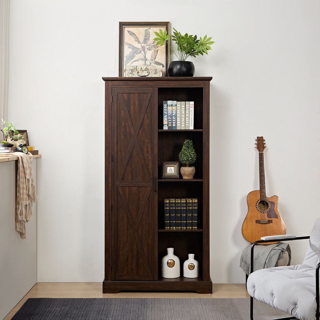 Tall Storage Cabinet Barn Door Storage Country Wood Rustic Farmhouse Pantry Cupboard Barn Door Kitchen Organizer Furniture Home Drawer Shelves