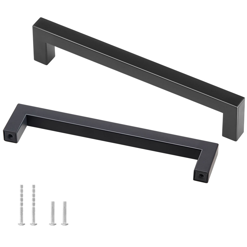 30 Pack Cabinet Pulls, 6.3 inch /160mm Center to Center Slim Square Kitchen Cabinet Drawer, Stainless Steel Modern Kitchen Cupboard Door Handles for Kitchen Bathroom Bar Hardware Matte Black