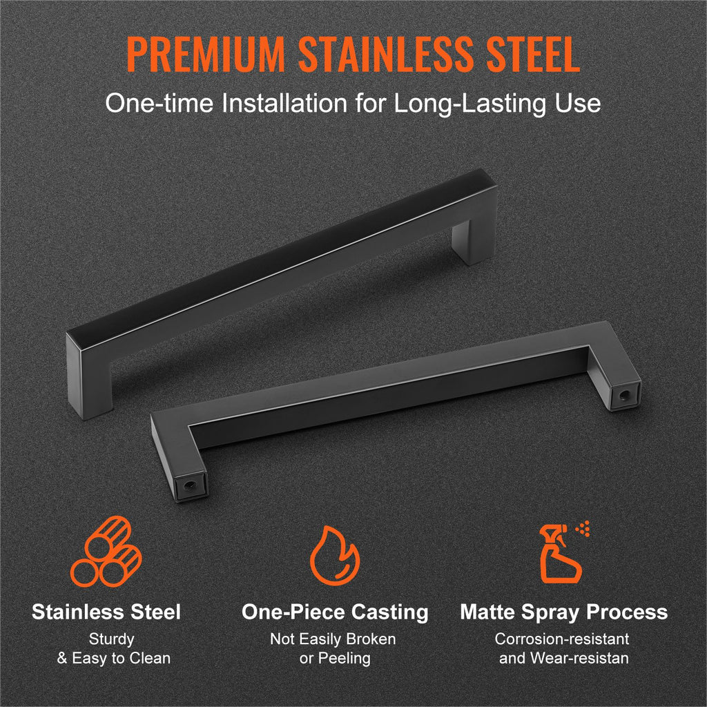 30 Pack Cabinet Pulls, 6.3 inch /160mm Center to Center Slim Square Kitchen Cabinet Drawer, Stainless Steel Modern Kitchen Cupboard Door Handles for Kitchen Bathroom Bar Hardware Matte Black