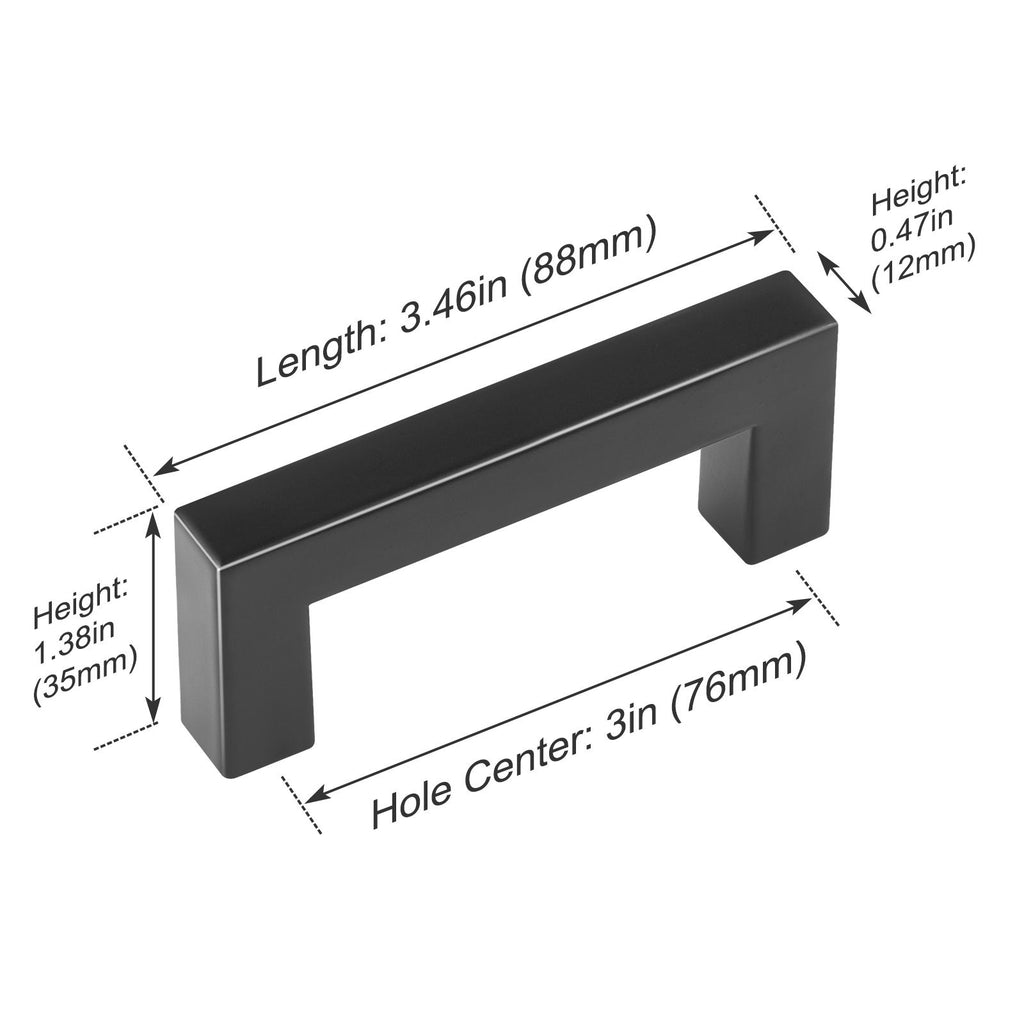 30 Pack Cabinet Pulls, 3in / 76mm Center to Center Slim Square Kitchen Cabinet Drawer, Stainless Steel Modern Kitchen Cupboard Door Handles for Kitchen Bathroom Bar Hardware Matte Black
