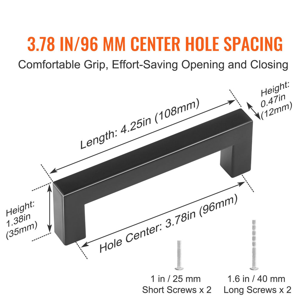 30 Pack Cabinet Pulls, 3.86in / 96mm Center to Center Slim Square Kitchen Cabinet Drawer, Stainless Steel Modern Kitchen Cupboard Door Handles for Kitchen Bathroom Bar Hardware Matte Black