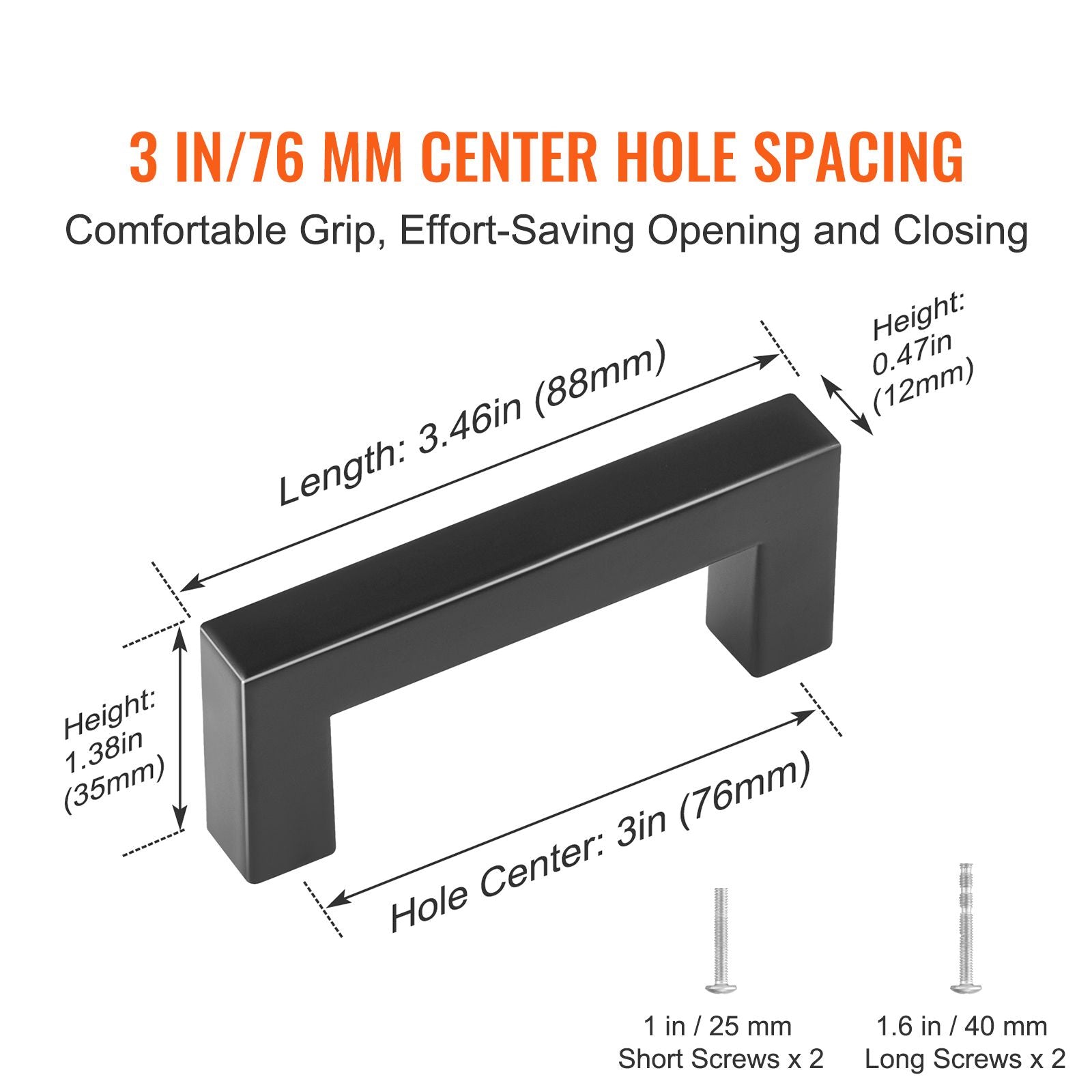 10 Pack Cabinet Pulls, 3in / 76mm Center to Center Slim Square Kitchen Cabinet Drawer, Stainless Steel Modern Kitchen Cupboard Door Handles for Kitchen Bathroom Bar Hardware Matte Black