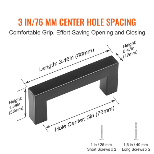 10 Pack Cabinet Pulls, 3in / 76mm Center to Center Slim Square Kitchen Cabinet Drawer, Stainless Steel Modern Kitchen