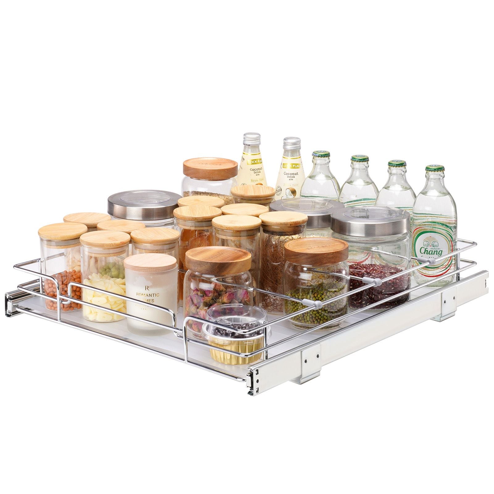 18.5"Wx21"Dx3.5"H Pull Out Cabinet Organizer, Heavy Duty Slide Out Pantry Shelves, Steel Roll Out Drawers, Sliding Drawer Storage for Home Under Sink, 20"Wx22"Dx7"H Install Size for Cabinet