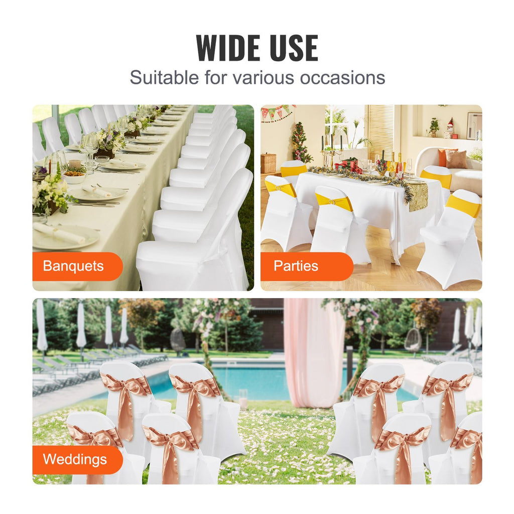 Stretch Spandex Folding Chair Covers, Universal Fitted Chair Cover, Removable Washable Protective Slipcovers, for Wedding, Holiday, Banquet, Party, Celebration, Dining (12PCS White)