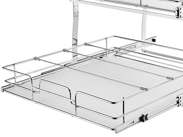 2 Tier 20"Wx21"Dx15"H Pull Out Cabinet Organizer, Heavy Duty Slide Out Pantry Shelves, Steel Roll Out Drawers, Sliding Drawer Storage for Home, 21.5"Wx22"Dx18"H Install Size for Cabinet