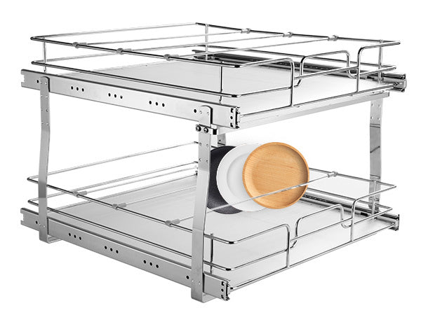 2 Tier 20"Wx21"Dx15"H Pull Out Cabinet Organizer, Heavy Duty Slide Out Pantry Shelves, Steel Roll Out Drawers, Sliding Drawer Storage for Home, 21.5"Wx22"Dx18"H Install Size for Cabinet