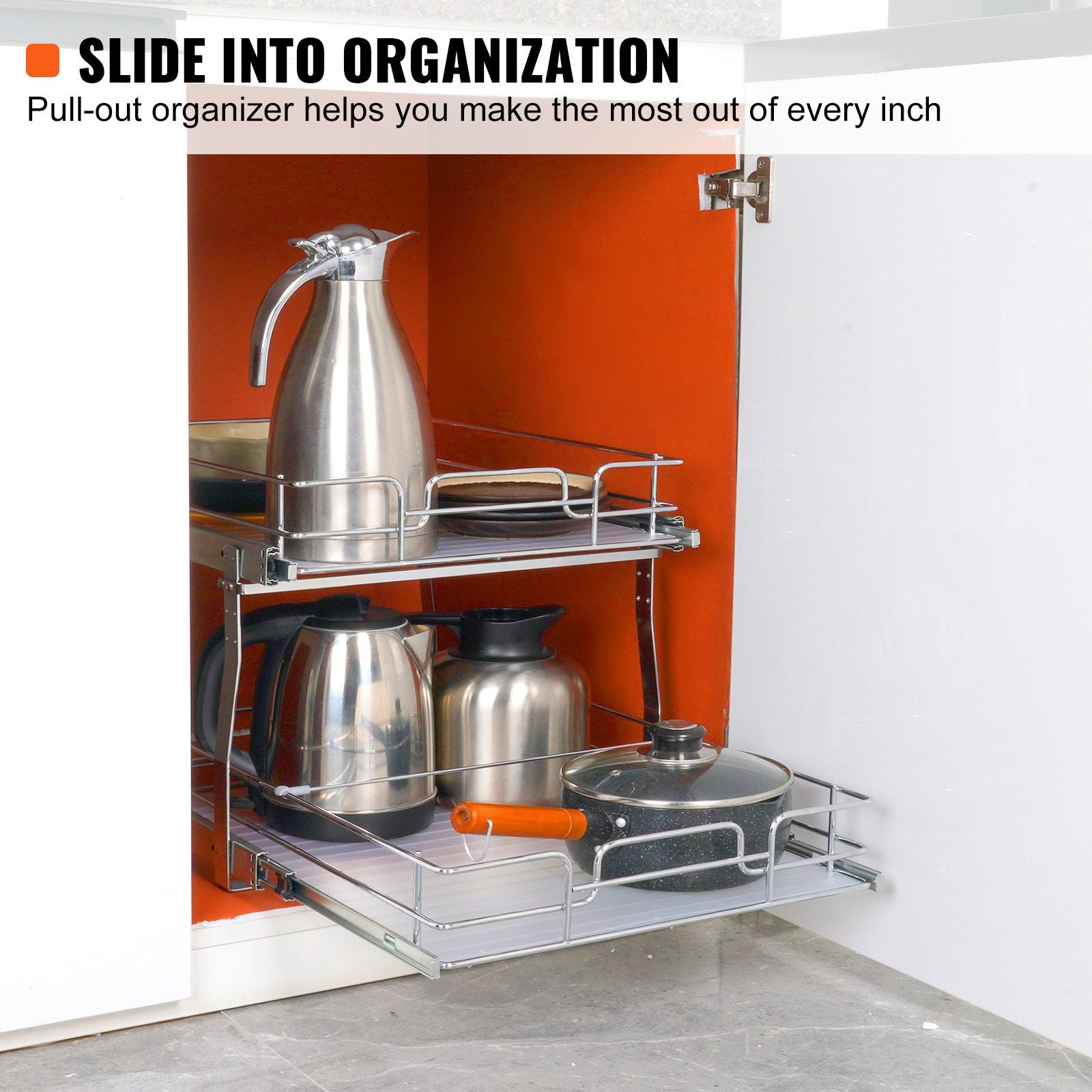 2 Tier 20"Wx21"Dx15"H Pull Out Cabinet Organizer, Heavy Duty Slide Out Pantry Shelves, Steel Roll Out Drawers, Sliding Drawer Storage for Home, 21.5"Wx22"Dx18"H Install Size for Cabinet