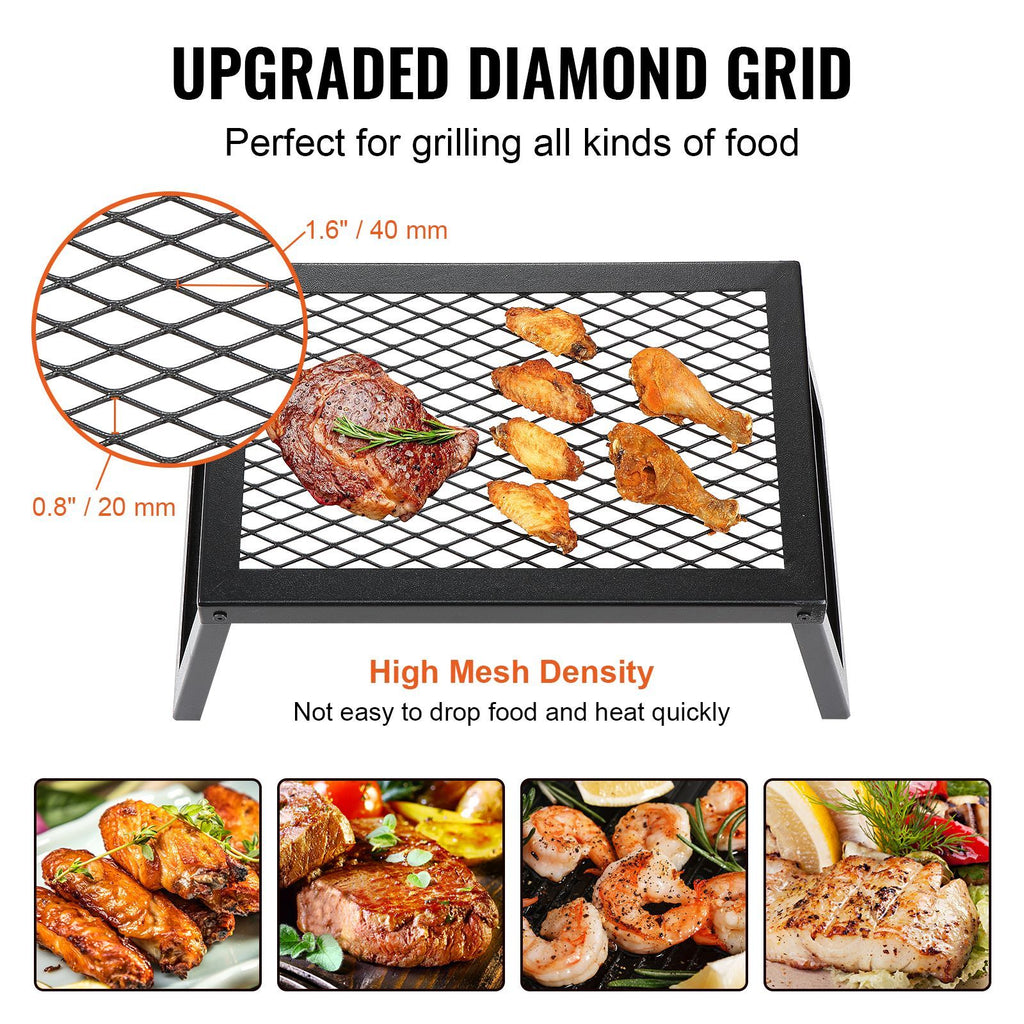 Folding Campfire Grill, Heavy Duty Steel Mesh Grate, 18" Portable Camping Grates Over Fire Pit, Camp Fire Cooking Equipment with Legs Carrying Bag, Grilling Rack for Outdoor Open Flame Cooking
